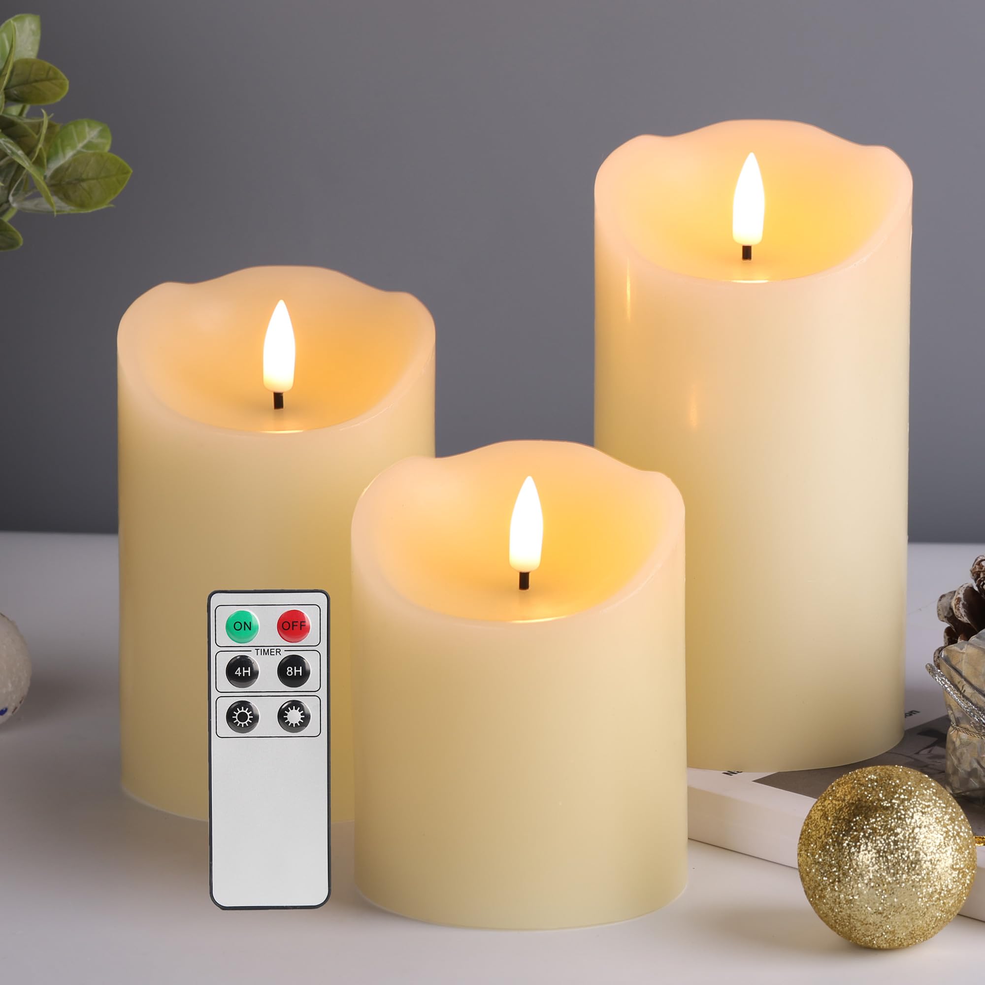 Photo 1 of *MISSING PARTS*
Eywamage Ivory Flameless Pillar Candles with Remote, Flickering Realistic LED Battery Wax Candles Set of 3, ? 3" H 4" 5" 6"