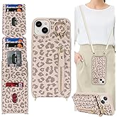 DEYHU for iPhone 14 Plus Case with Card Holder for Women, for iPhone 14 Plus Phone Case Wallet with Strap Credit Card Slots Crossbody with Kickstand Zipper Case - Rice Leopard