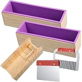 Loaf Soap Making Cutting Kit,Bamboo Cutting Box,Soaps, 48oz Silicone Molds | Rectangular Cutter Bar Molds for Soap Making,Stainless Steel Wavy Slicer, Straight Slicer, Wood Soap Loaf Mold,for Adults DIY