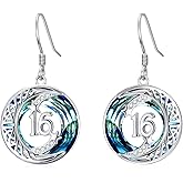 JUSTKIDSTOY Birthday Gifts Earrings for Daughter 925 Sterling Silver Birthday Gift Earrings Celtic Moon Star Leverback Dangle Drop Earrings Blue Crystal Jewelry for Women Sister