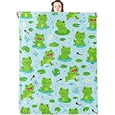 jwyta Cute Cartoon Frog Flannel Blanket,Playful Frogs and Lily Throw with Light Blue Background,Fun Animal Throws,Lightweight Fleece Blankets for Adults,Couch,Cabin,Bed,Camping Decor Gifts,60x50in
