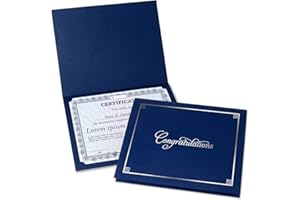FINE STATIONERY Congratulations Blue & Silver Certificate Folders - Pack of 25, Linen Cover 80 lb. Stock, Folded, Die-Cut Corners, for Office, Business Awards, Graduation, School Diploma Holder, 9-1/2" x 12"