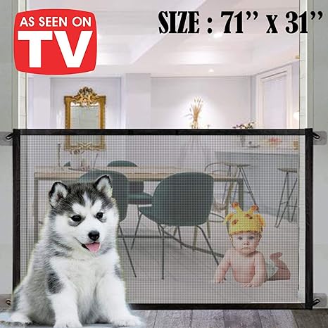 Magic Gate for Dogs, Baby Safety Gate, Pet Enclosure Portable Mesh Folding Safety Fence (Easy Install Anywhere), Pet Isolation Net Dog Gate Safety Fence for Indoor Hall Doorway Wide Tall (71'' x 31'')