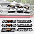 Front Grill Inserts with Amber Light for 2021 2022 2023 2024 Ford Bronco Big Bend Outer Banks 2/4 Door Mesh Grille Inserts Frame Trim Covers