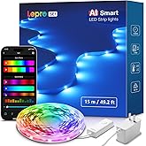 Lepro SE1 AI Smart LED Strip Lights - 49.2ft RGB Color Changing Light Strips with APP Control, AI Generated Lighting, Music Sync, 2.4GHz Wi-Fi & Bluetooth LED Lights for Home Decor (No Remote)