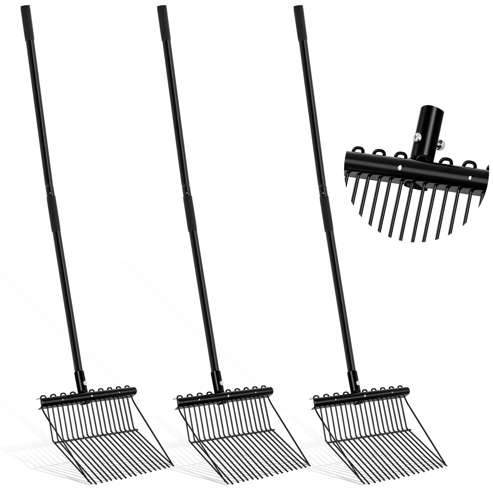 lasnten 3 sets metal manure fork with long metal handle pitch fork manure rake black heavy duty muck