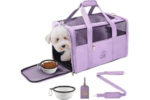 Petradise Luxury Pet Carrier for Dogs, Cats, Puppies - Airline TSA Approved, Durable Anti-Scratch Fabric, Soft-Sided, Consistent Airflow, Foldable Design, Cushion Pad, Travel (Lilac, Large)