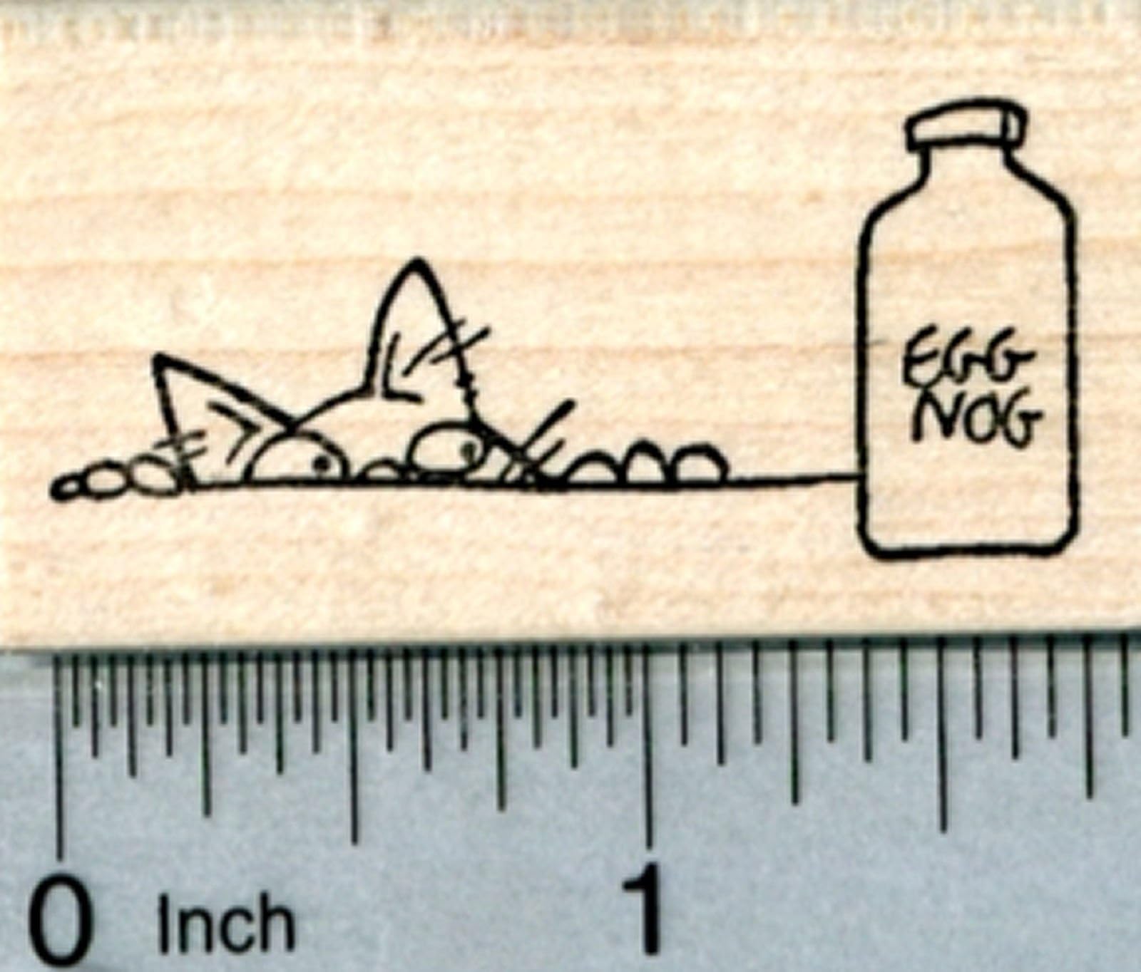 Christmas Cat Rubber Stamp, with Holiday Eggnog