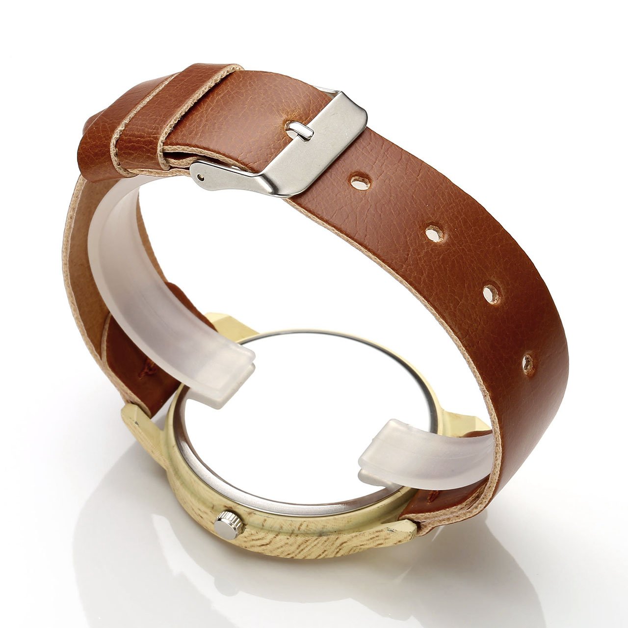 JSDDE Uhren,Vintage Holz-Muster Zahnrad Armbanduhr Damenuhr Kleid Uhr PU Lederarmband Analog Quarzuhr,Braun