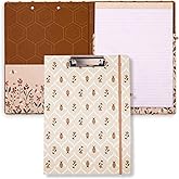 Steel Mill & Co Cute Clipboard Folio with Refillable Lined Notepad and Interior Storage Pocket, Padfolio for Work/Nursing/Teachers, Bees