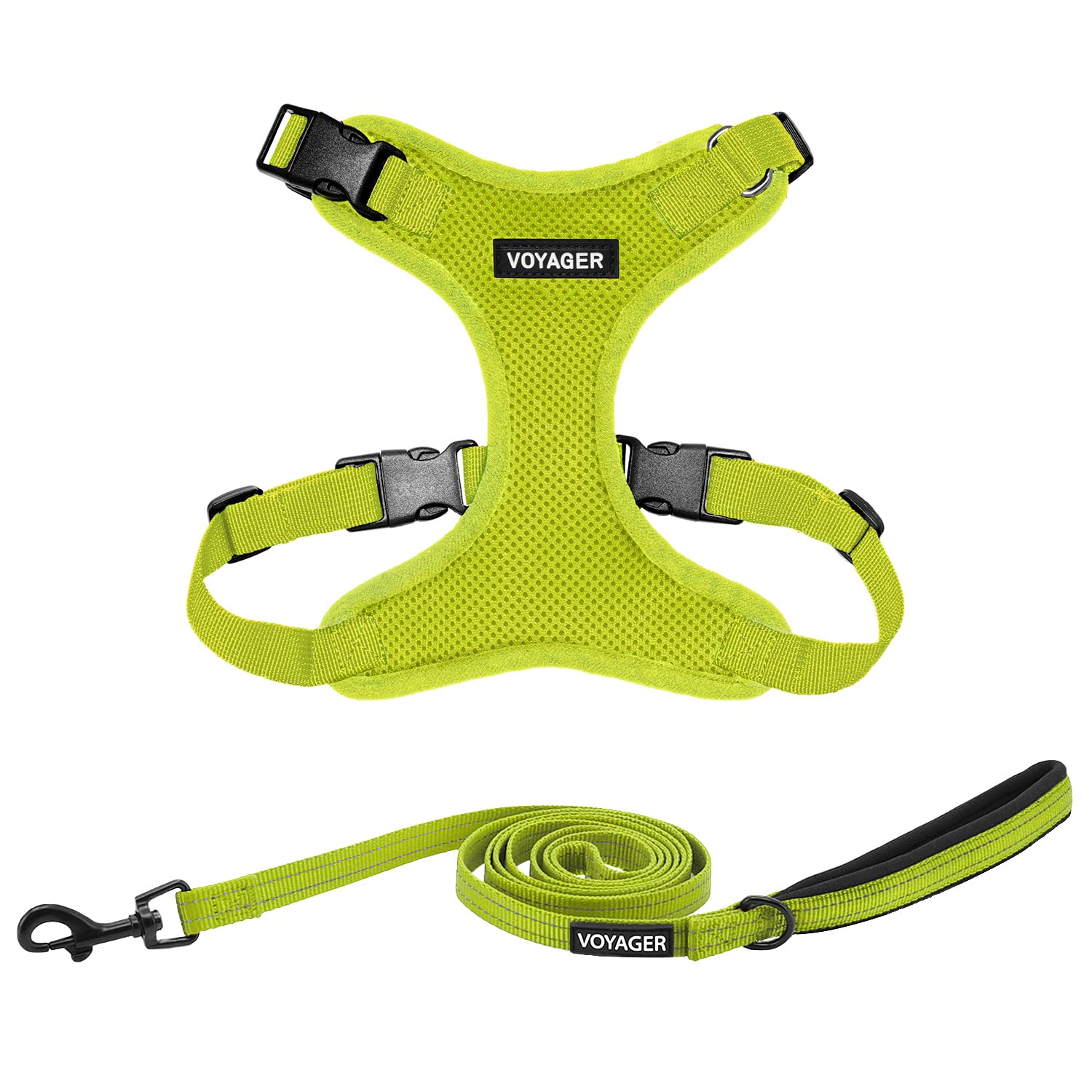 Voyager Step-in Lock Dog Harness w Reflective Dog Leash Combo Set with Neoprene Handle 5ft - Supports Small, Medium and Large Breed Puppies/Cats by Best Pet Supplies - Lime Green, S