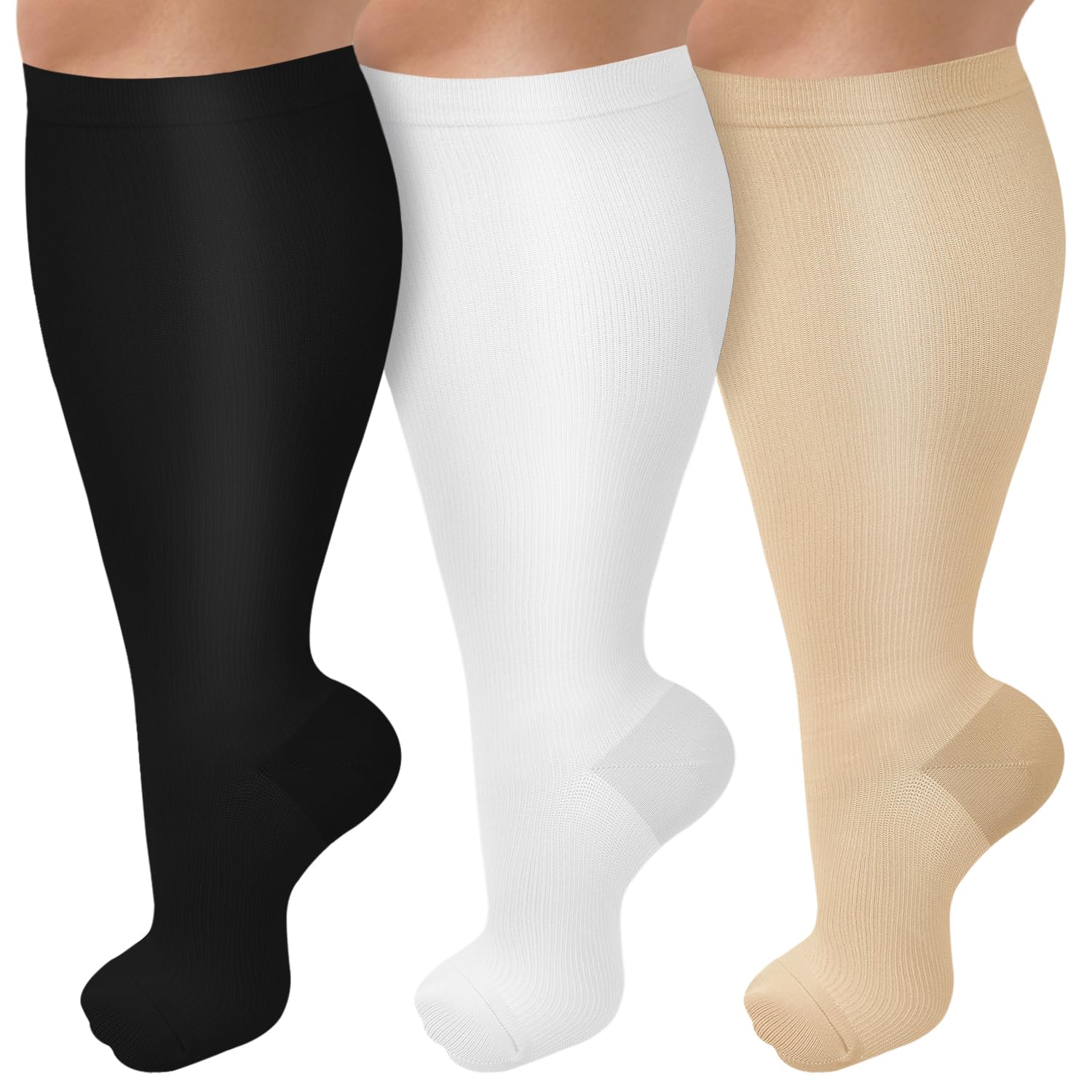 Genovega 3 Pairs Knee-High Compression Socks, 15-20 MmHg, Wide - View #3