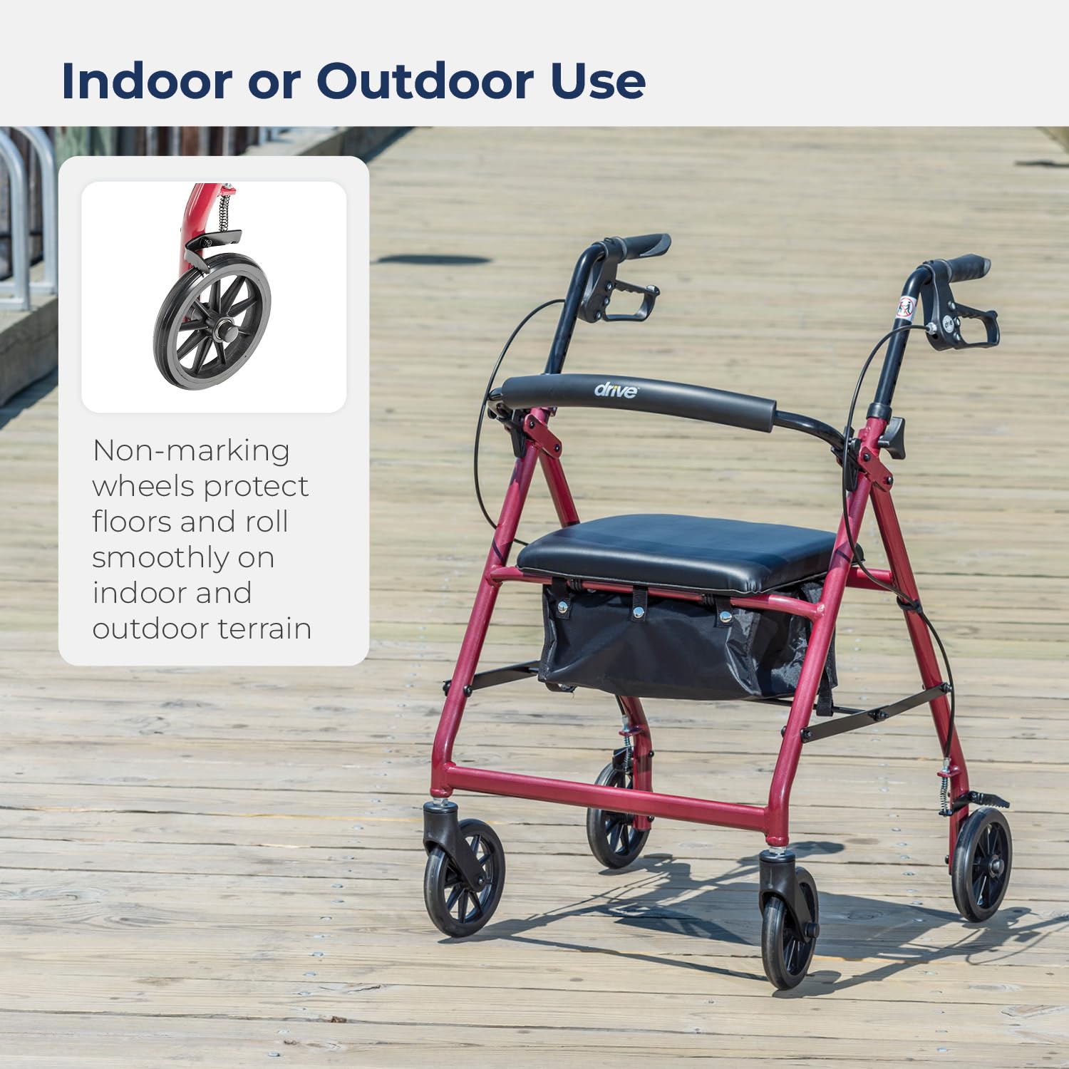 Drive Medical Aluminum Rollator Walker Fold Up and Removable Back Support, Padded Seat, 6