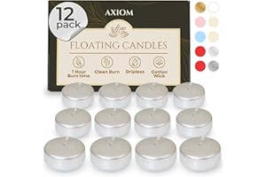 AXIOM HOME Axiom Floating Candles 4 Hours Burning Time Dripless Floating Candles for Valentine's Day Natural Hand Rolled Wax Candles for Parties (12, Metallic Silver)