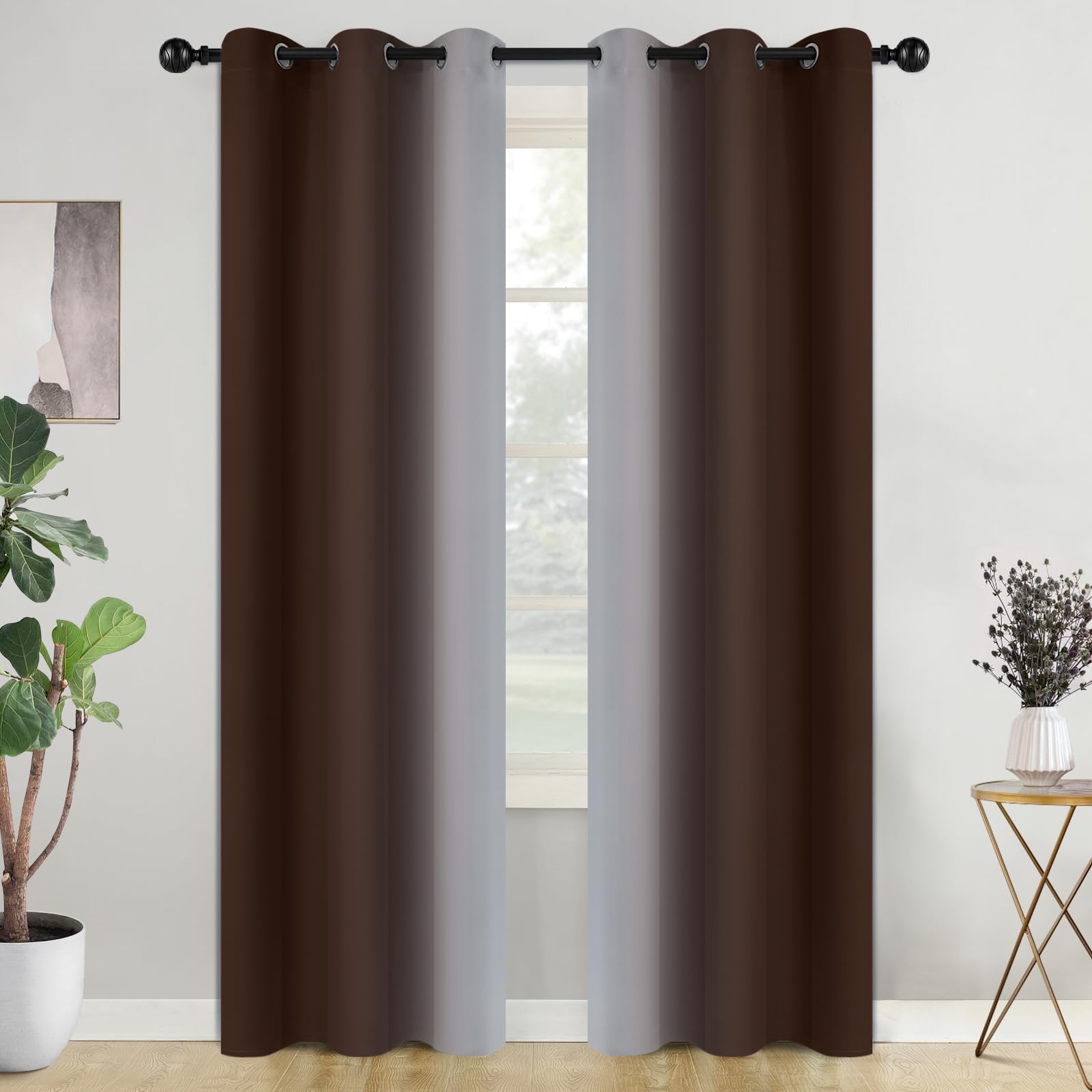 COSVIYA Curtains & Drapes Ombre Brown Curtains 84 inch Long 2 Panels Set, Grommet Room Darkening Light Blocking Insulated Thermal Gradient Window Panels for Bedroom/Living Room,42x84 inches Image