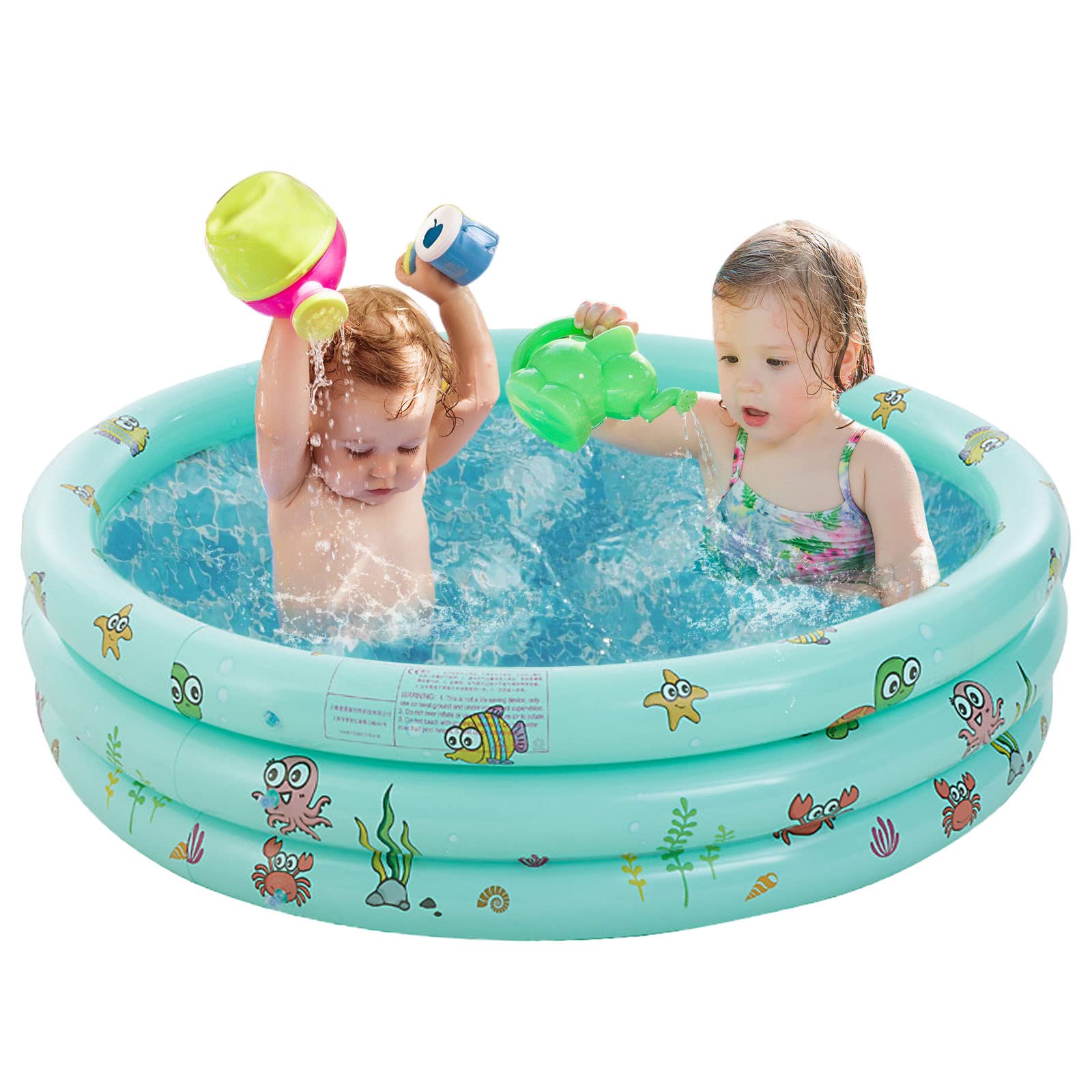 SHOKAN Paddling Pool for Kids, 3 Ring Baby Inflatable Swimming Pool with Thickened Safety Bubble Floor, Small Kiddie Paddling Pools for Baby Toddlers Children Indoor Outdoor Garden Backyard
