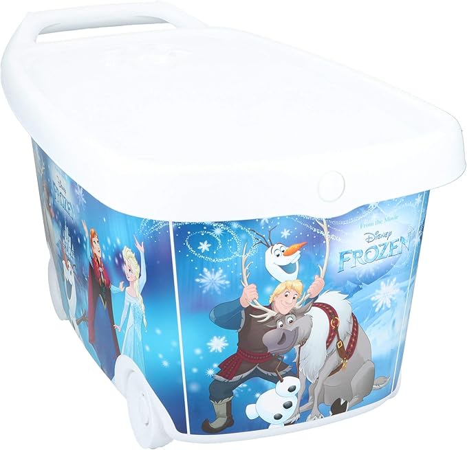 Disney White Plastic Frozen Kids Storage Toy Box with Handle & Wheels