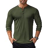 COOFANDY Men's Long Sleeve Henley Shirts Stretch Ribbed T-Shirts Fashion Casual Basic Tops