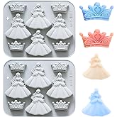 3D Silicone Crown Fondant Molds, 2 Pcs Princess-style Crown and Dress Shaped Baking Molds for Chocolate, Candy, Cookie, Jelly, Cupcake Topper, 7.13 x 5.63 Inches