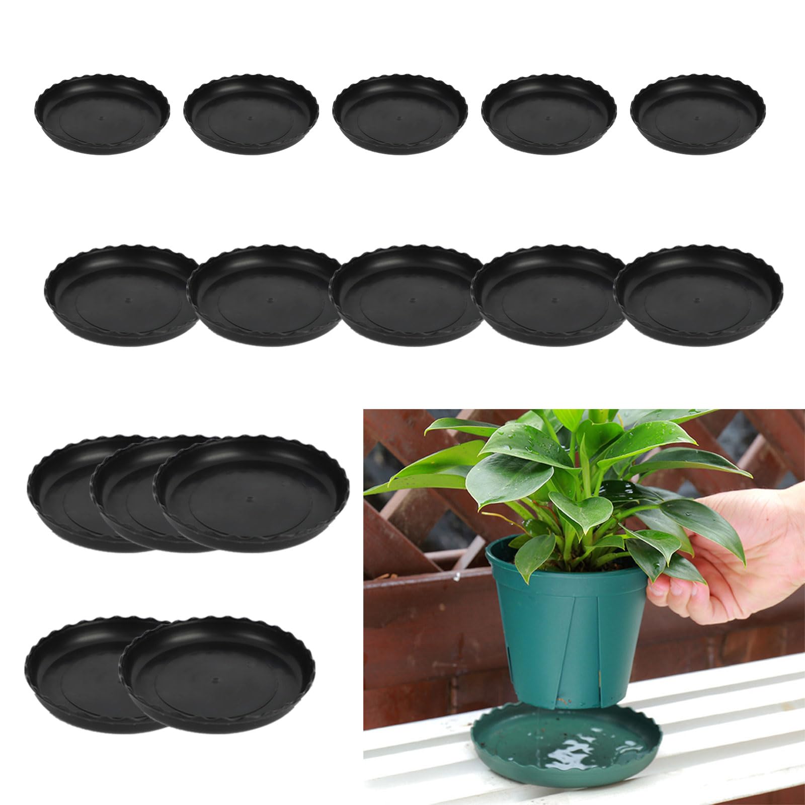 Furforstk Plant Saucers for Pots 15 Pcs Plant Pot Saucers, Plant Saucer, Plant Trays for Pots, Plant Tray in 3 Sizes (11cm, 16cm, 20cm) - Allow Plants to Retain Moisture/Protects Furniture (Black)