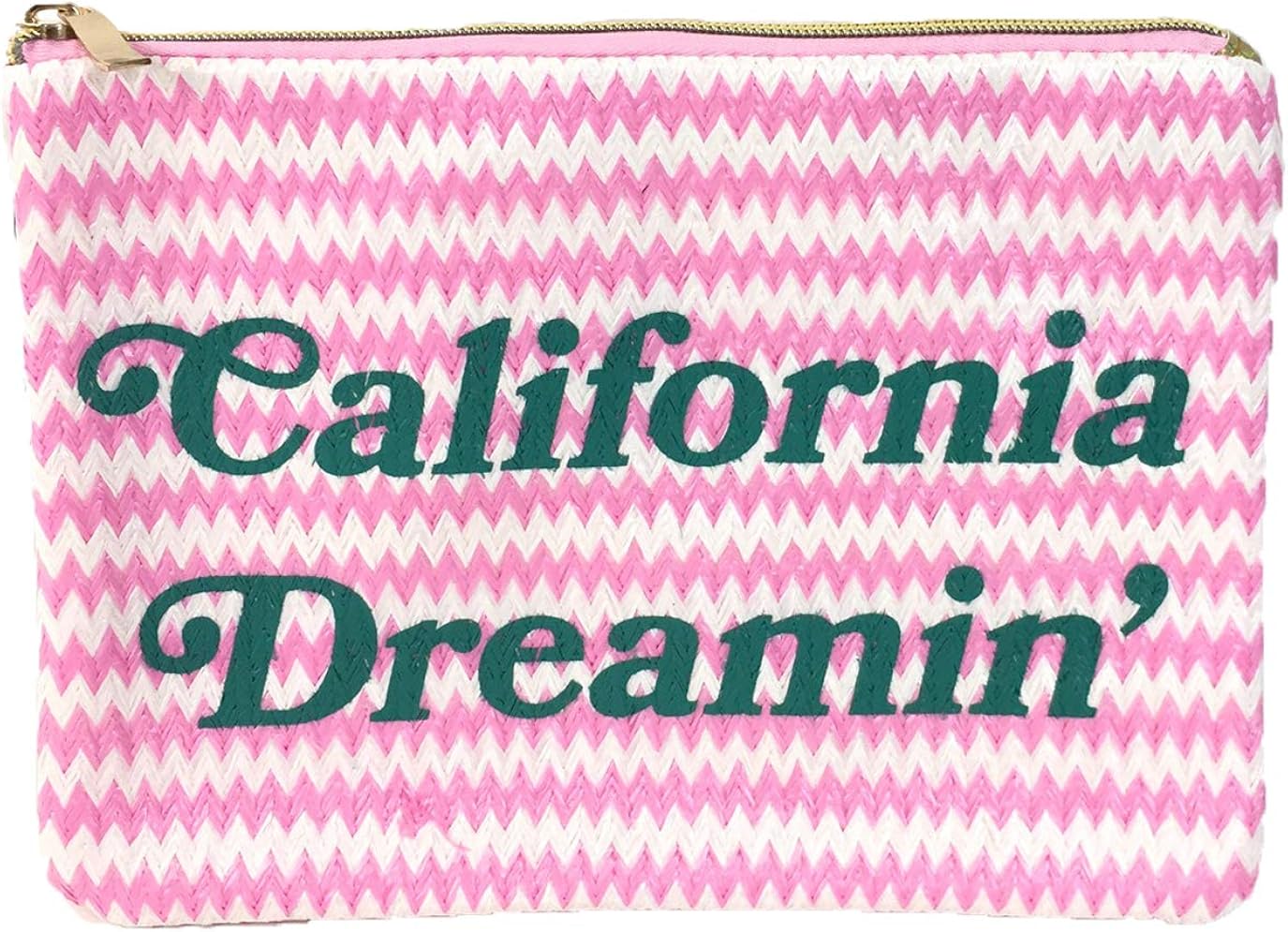 pink and blue clutch bag