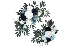 Wilupry Wedding Arch Flowers for Wedding Welcome Sign, 2PCS Artificial Flower Floral Swag for Decoration Ceremony Reception Backdrop Party Aisle (Blue)