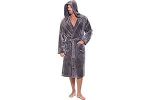 Turquaz Plush Robes For Men, Soft Fuzzy Hooded Mens Bathrobes, Long Comfy Robe For Men