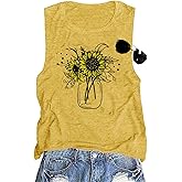 Sunflower Tank Top for Women Sleeveless Summer Tops Cute Flower Graphic Tops