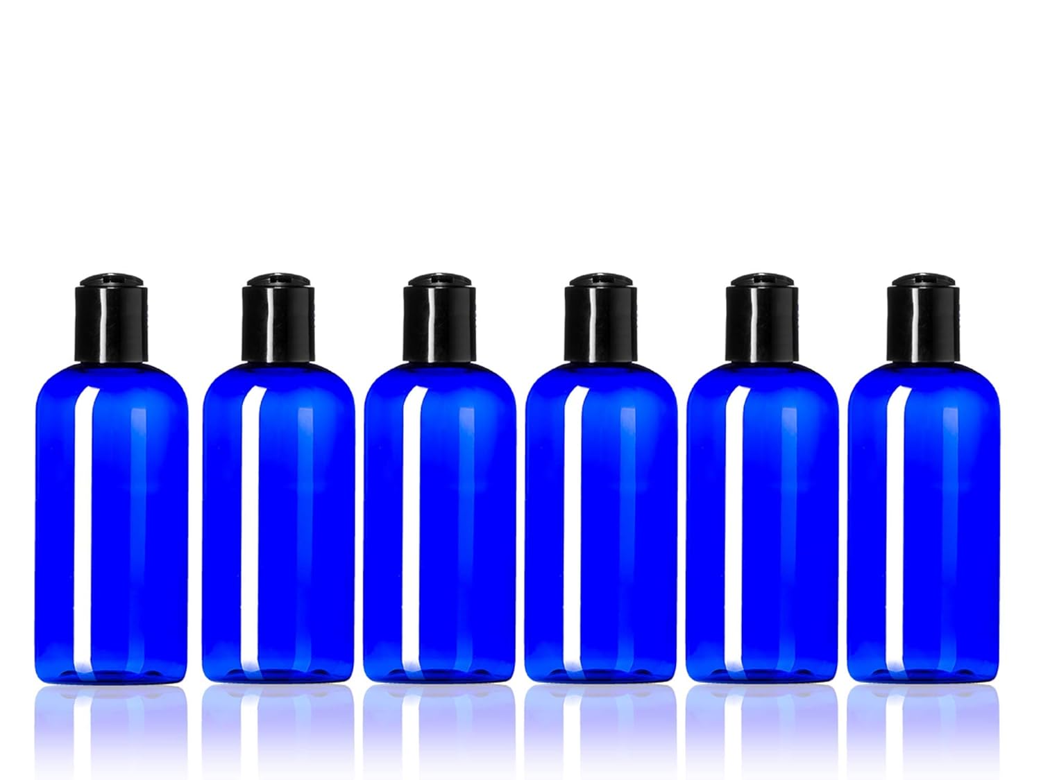 Newday Bottles, 4 Oz Empty Plastic Bottles BPA-Free Made in USA with Disc Cap Lids (Blue with Black Cap)