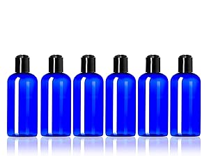 Newday Bottles, 4 Oz Empty Plastic Bottles BPA-Free Made in USA with Disc Cap Lids (Blue with Black Cap)