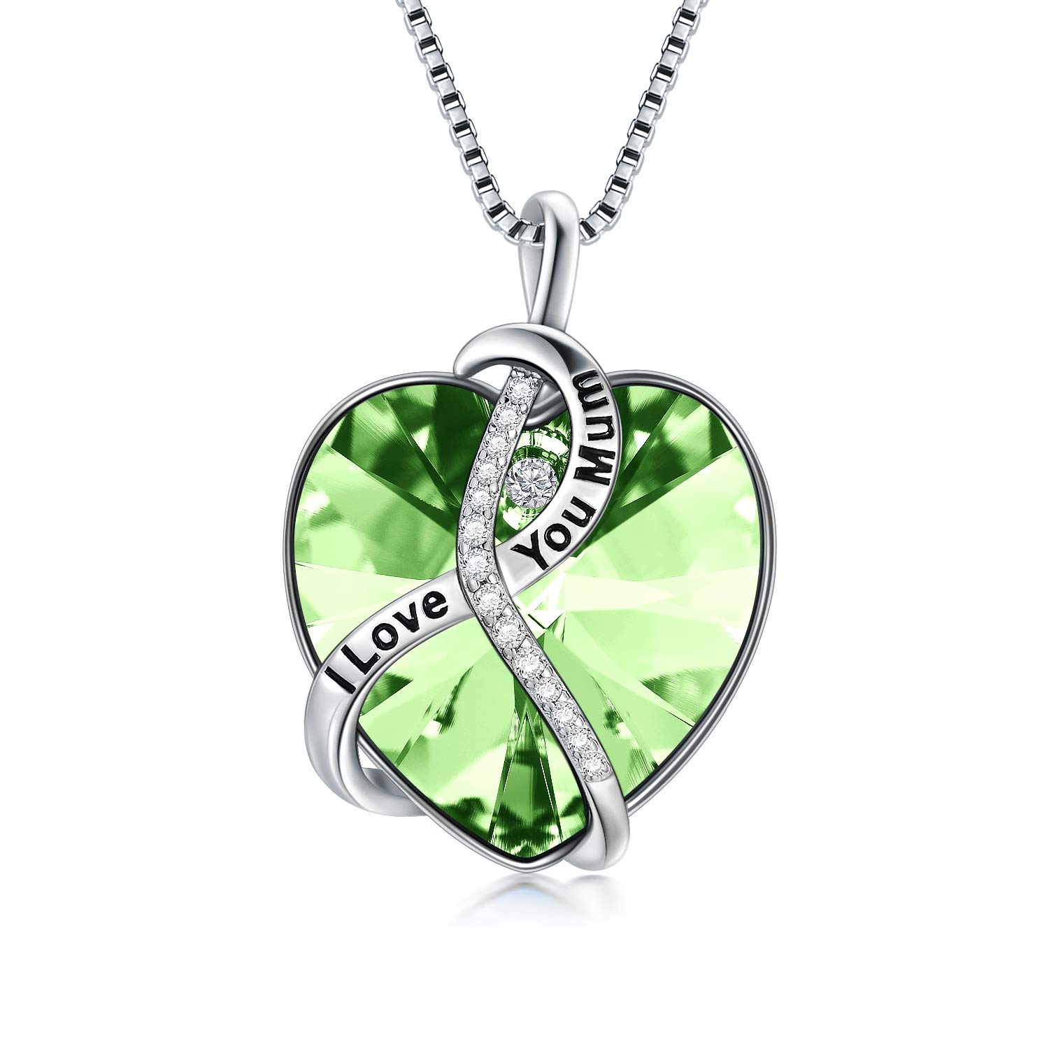 AOBOCO Gifts for Mum Necklaces Mother Birthday Jewellery Gifts Sterling Silver I Love You Mum Heart Necklace (Simulated Peridot) — image 1