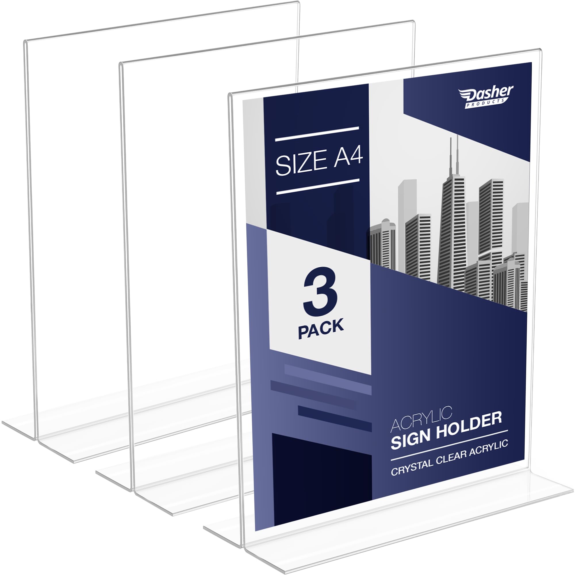 Acrylic Sign Holder A4 - Acrylic T Shape Table Top Display Stand, Double Sided, Bottom Load, Portrait Style Menu Ad Frame. Perfect for Restaurants, Promotions, Photo Frames, Classroom (A4 - 3 Pack)