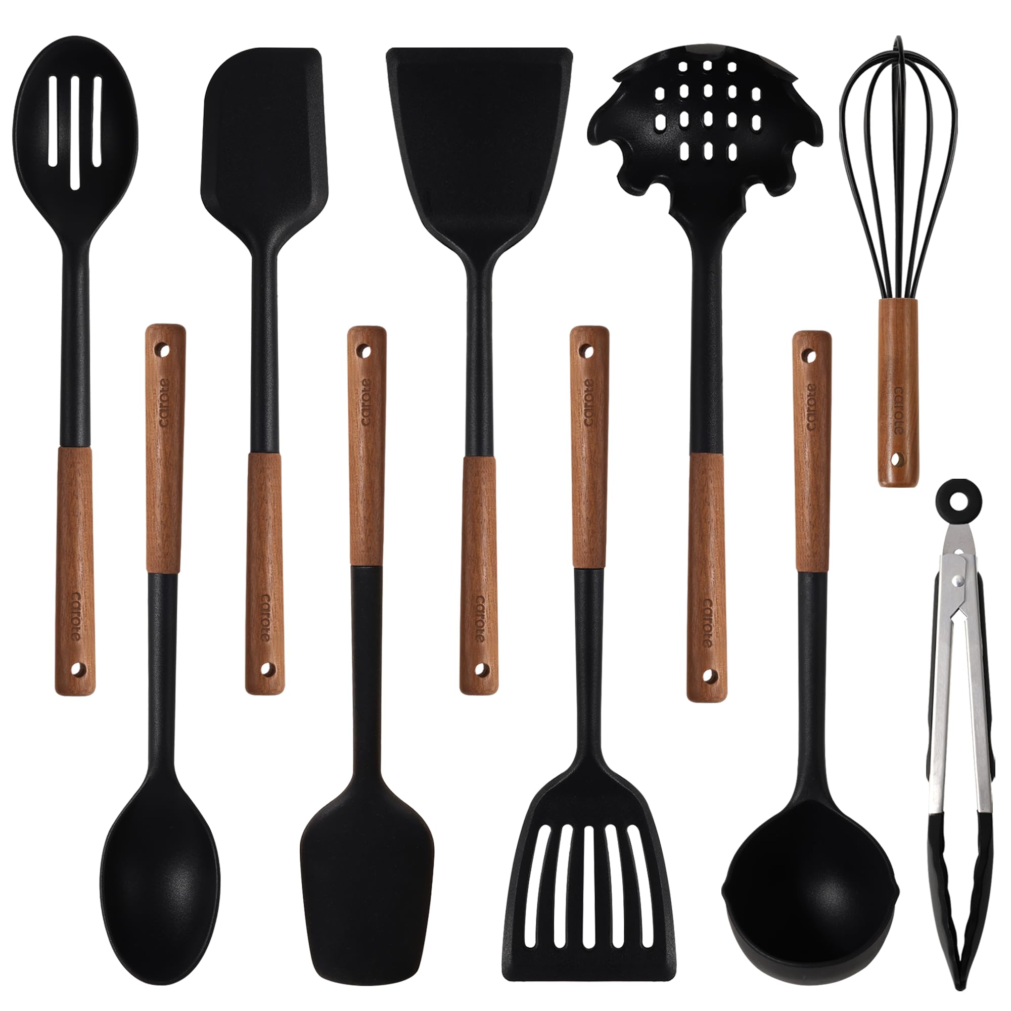 Photo 1 of (missing 2 pieces) CAROTE Silicone Cooking Utensils Set for Kitchen, 10Pcs Kitchen Utensils Set with Walnut Wooden Handle