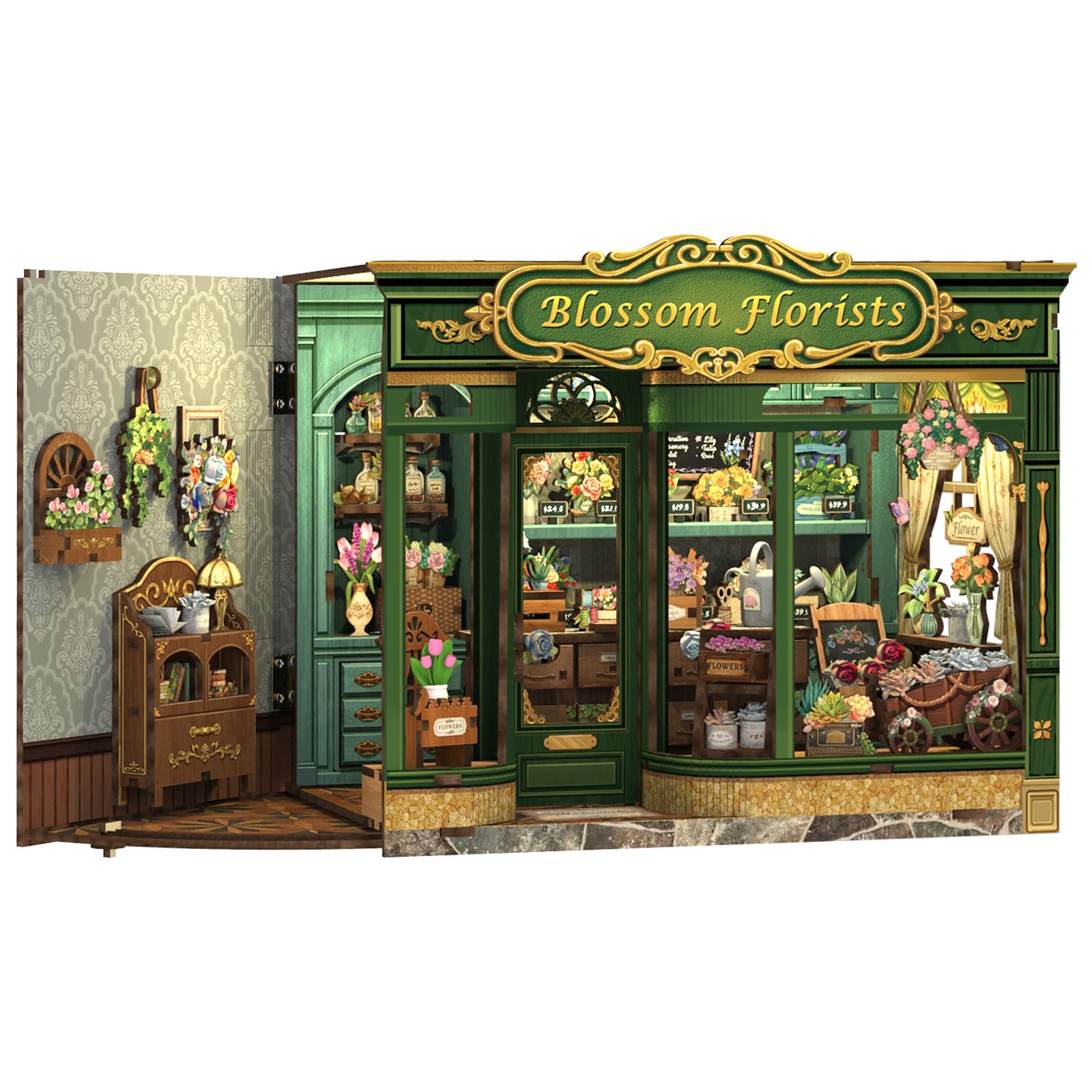 Cutefun Book Nook Kit - for Adults DIY Dollhouse Miniature Wooden House Model Kit with LED, 3D Puzzle & Bookend with Dust Cover | Bookshelf Book Corner Decoration Gift