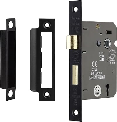 Decoranddecor Sash Mortice Door Lock 2.5inch 64mm Matt Black Fire Rated UKCA CE