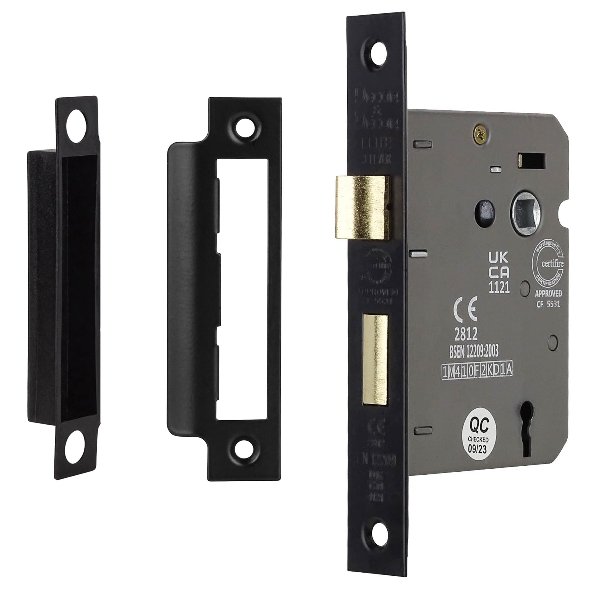 Decoranddecor Sash Mortice Door Lock with Keys - 2.5inc /64mm - Matt Black - Fire Rated - UKCA & CE Approved