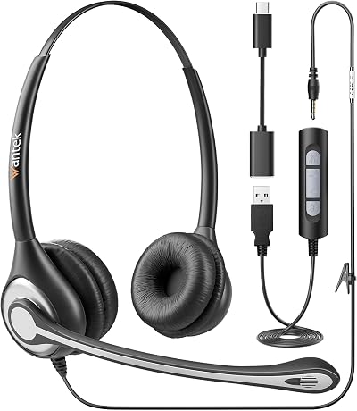 Wantek USB Headset with Microphone 3-in-1 USB-C/USB 3.5mm Laptops PC