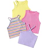 OYOANGLE Girl's 4 Pack Ribbed Crop Tank Top Striped Halter Tops Basic Solid Sleeveless Tops Summer Clothes