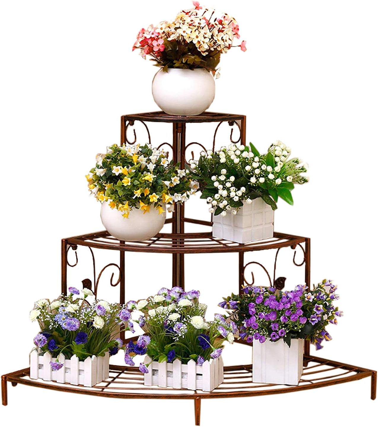AcornFort G301 3 Tiers LARGE Metal Garden Plant Stand Stable Corner Steel Pedestal 85 x 60 x 65 cm, Bronze Color