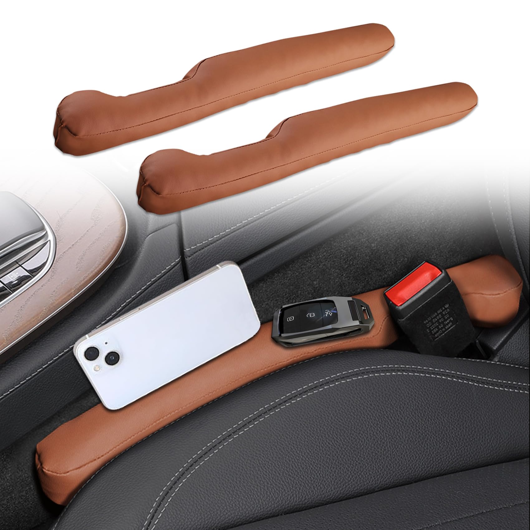 Photo 1 of 2PCS Car Seat Gap Filler, Side Console Car Organizer, PU Leather Car Seat Gap Plug Universal Fit Orgaziner for Car SUV Truck to Fill The Gap Between Seat and Console Stop Things from Dropping