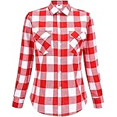 Womens Flannel Shirt Button Down Lightweight Long Sleeve Casual Checkered Tops
