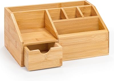 woodluv Desk Organiser Bamboo 24.5 x 15 x 11cm Multi-Functional Tidy