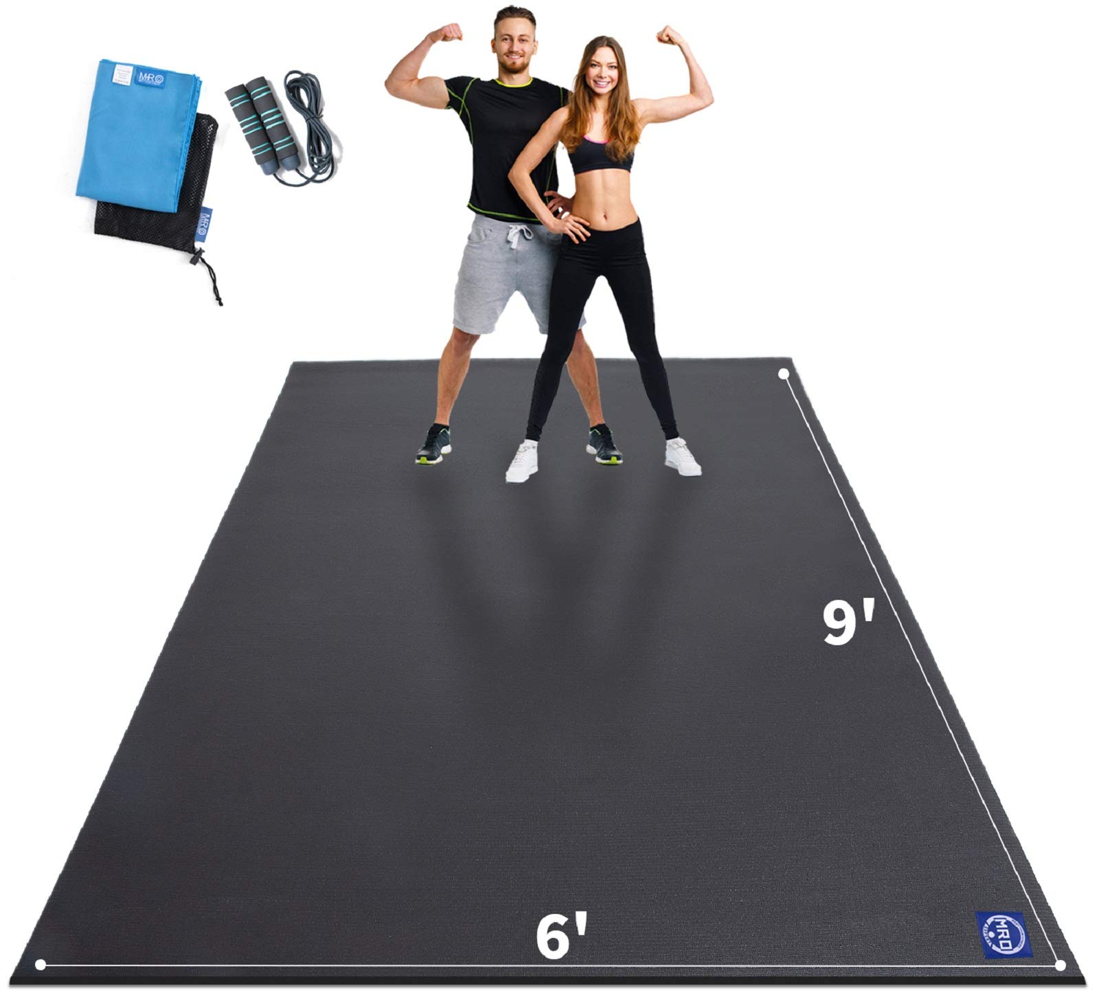 Photo 1 of MRO Extra Large Exercise Mat For Home Gym, 15'x6'/12'x6'/9'x6'(7mm) Workout Mats for Gym Flooring, Non-Slip, Extra Thick Durable Cardio Mat, Ideal for Plyo, Weights, MMA, Jump Rope -Shoe Friendly