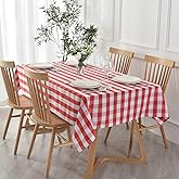 maxmill Rectangle Checkered Tablecloth Waterproof Spillproof Wrinkle Resistant Buffalo Plaid Heavy Weight Table Cloth Gingham Table Cover for Outdoor and Indoor Use, 52 x 70 Inch Red and White