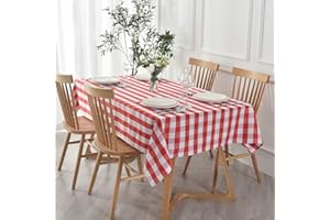 maxmill Rectangle Checkered Tablecloth Waterproof Spillproof Wrinkle Resistant Buffalo Plaid Heavy Weight Table Cloth Gingham Table Cover for Outdoor and Indoor Use, 52 x 70 Inch Red and White