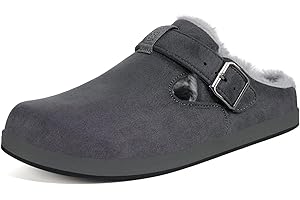 HSYOOES Fur Lined Clogs for Women Men | Suede Winter Slippers with Arch Support | Slip on Mules Potato Shoes with Removable Cushion Footbed | Warm Home House Shoes