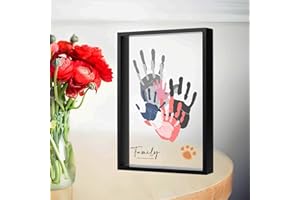 PUDEKO Family Handprint Kit,DIY Colorful Craft Keepsake Family Art Baby Newborn Hand and Footprint Wooden Frame for Home Decor Family Gifts Set(5 Sheets with 8 Colors) (Black)