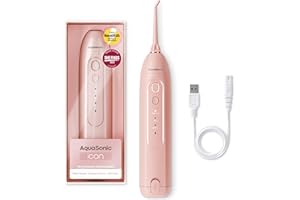 AquaSonic Icon Water Flosser for Teeth – Cordless Rechargeable Oral Irrigator – Waterproof, Portable Dental Cleaning with Jet Tip – Braces Home Travel - Blush
