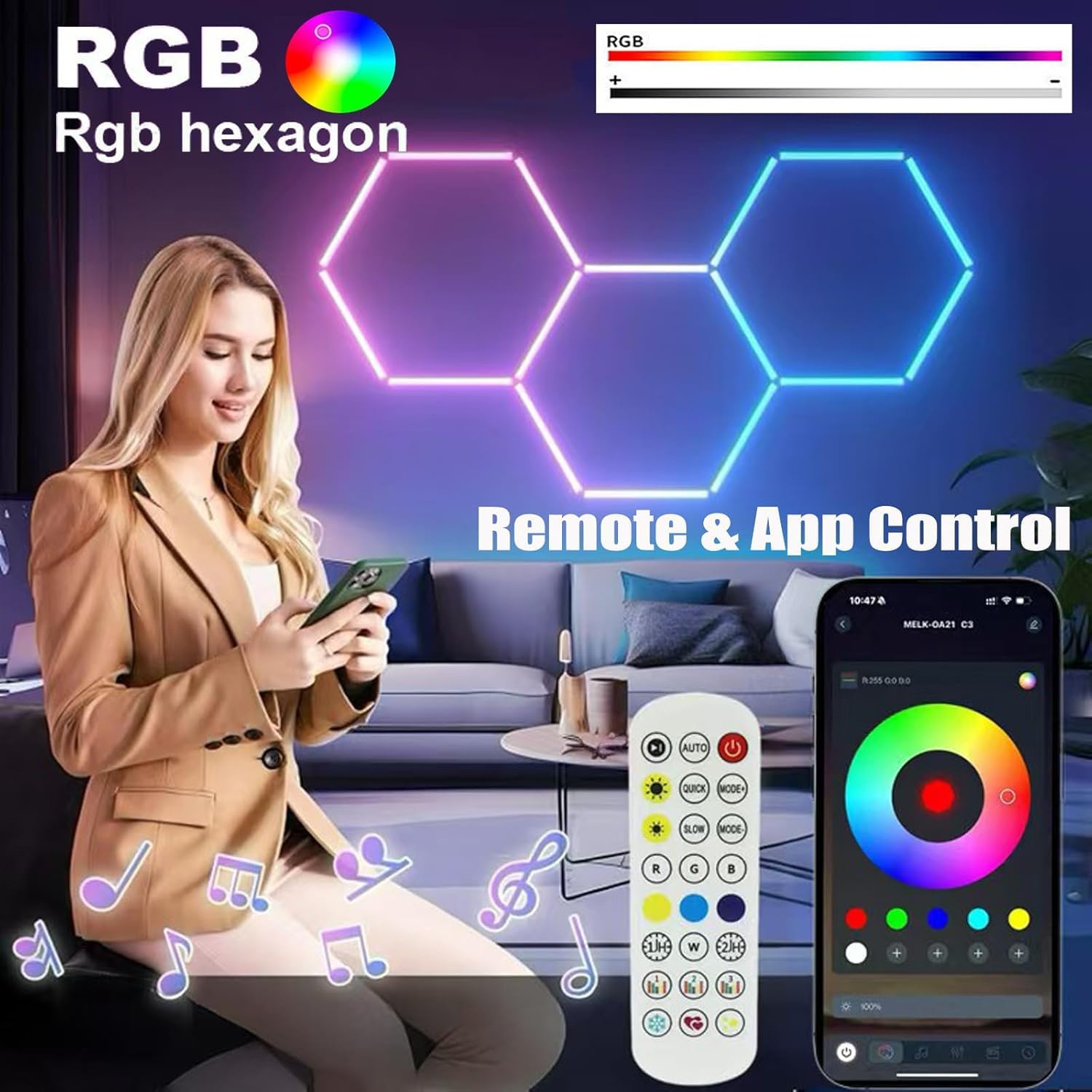 Condition photo showing New/Like New for tiyahomey 25pack rgb 5 hexagon led garage/wall lights, rgb 358 kinds of changes dimmable speed-adjus