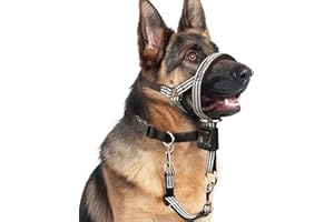 BARKLESS No Pull Dog Head Collar for Gentle Training Walking, Soft Padded Head Halter with Collar Safety Clip, Comfortable Fit Muzzle Leash with Reflective Strap for Medium Large Dog (Grey, L)